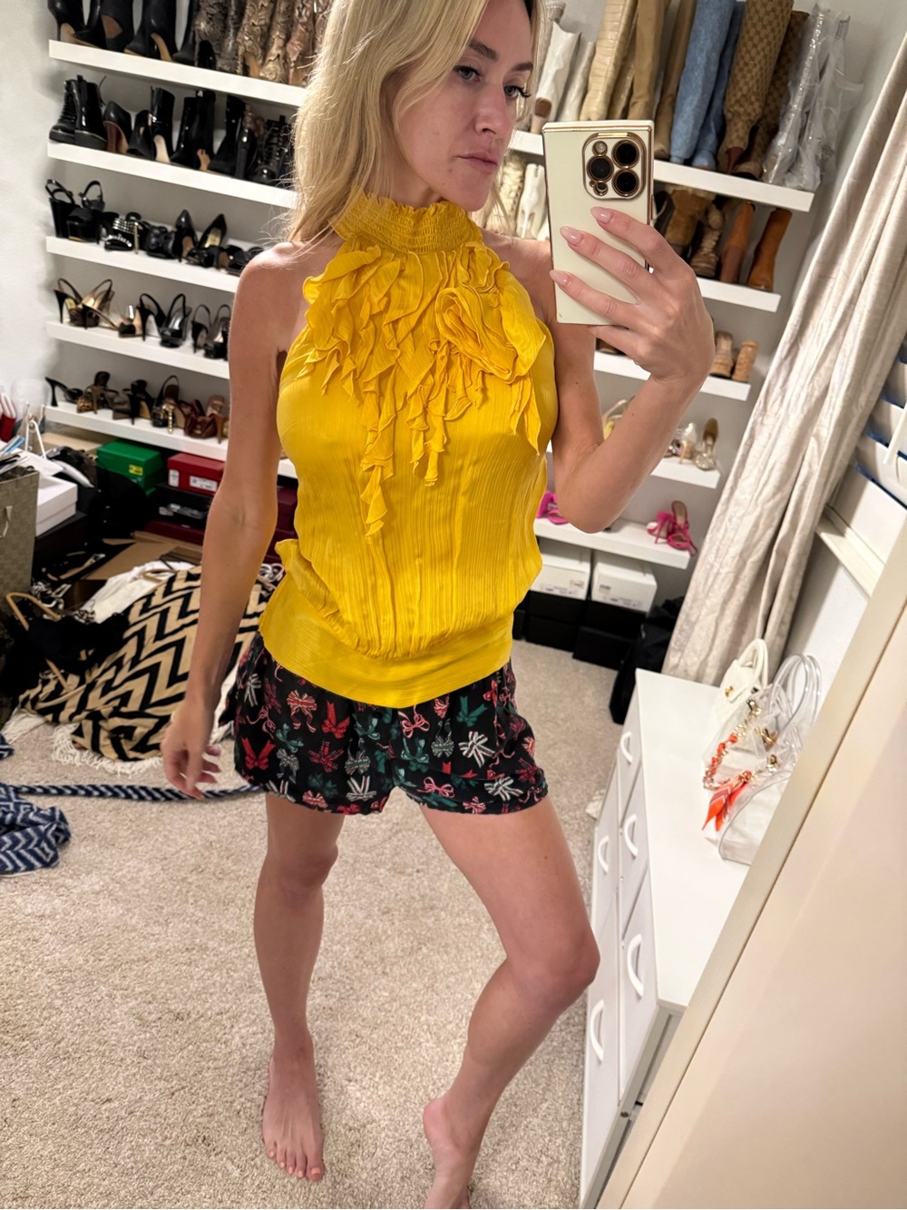bebe Golden Yellow Ruffle Halter Top - Picture 6 of 8